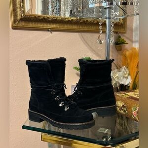Stuart Weitzman Black Suede Fur Ankle Boots Size 8.5
